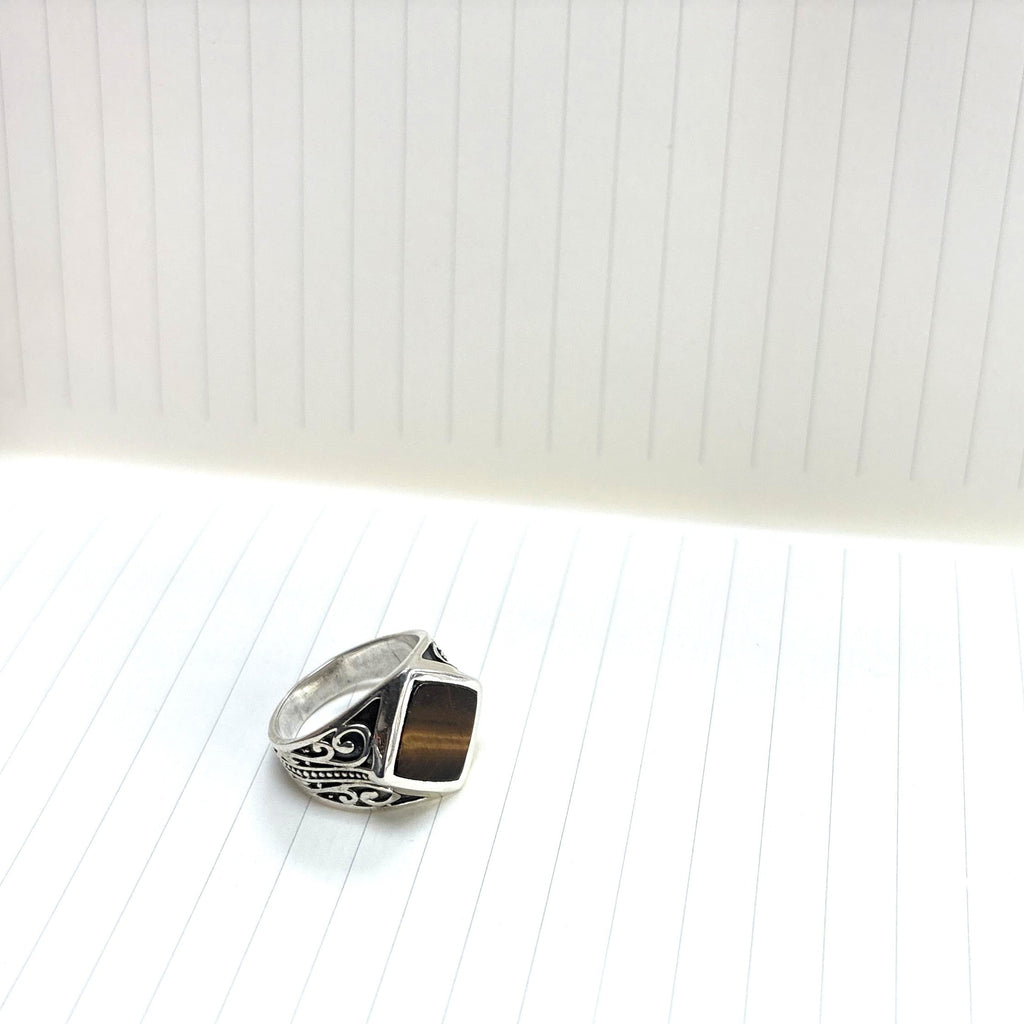 Tigers Eye Square Signet Ring