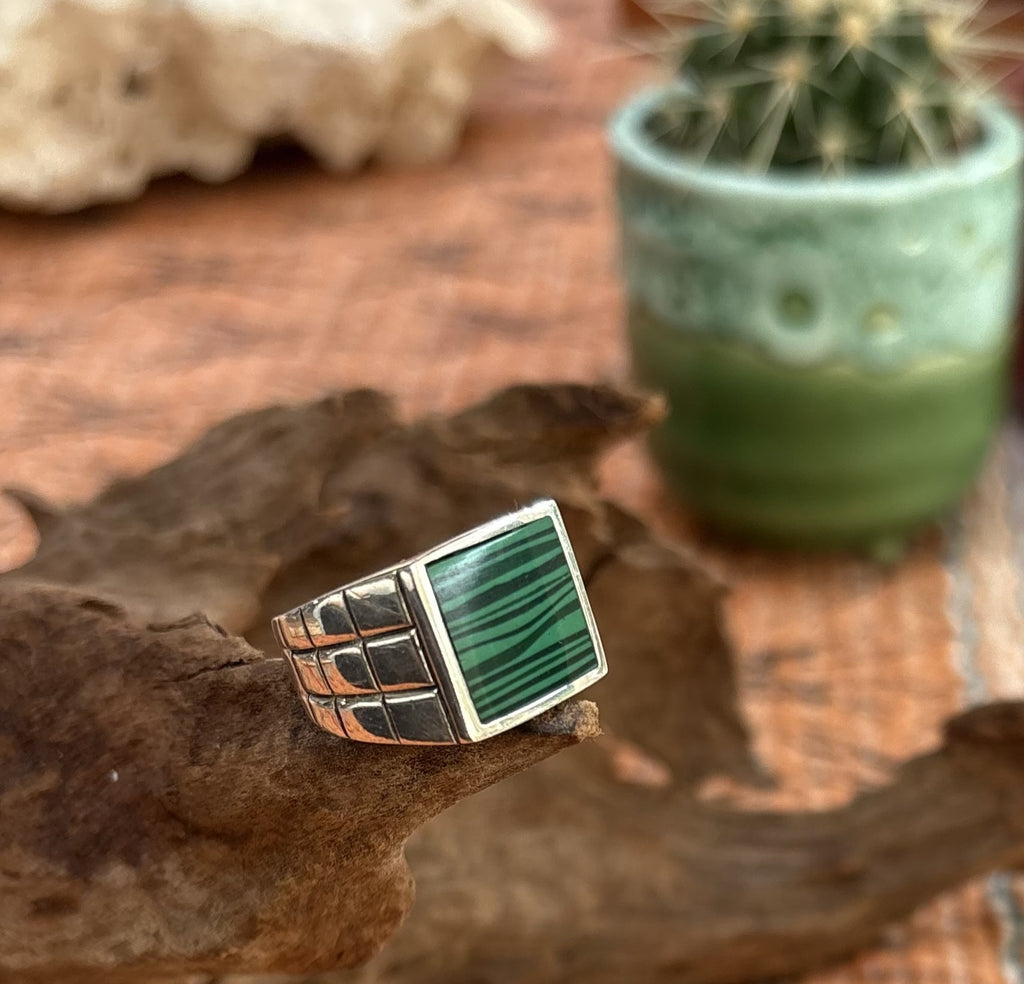 Malachite Square Signet Ring