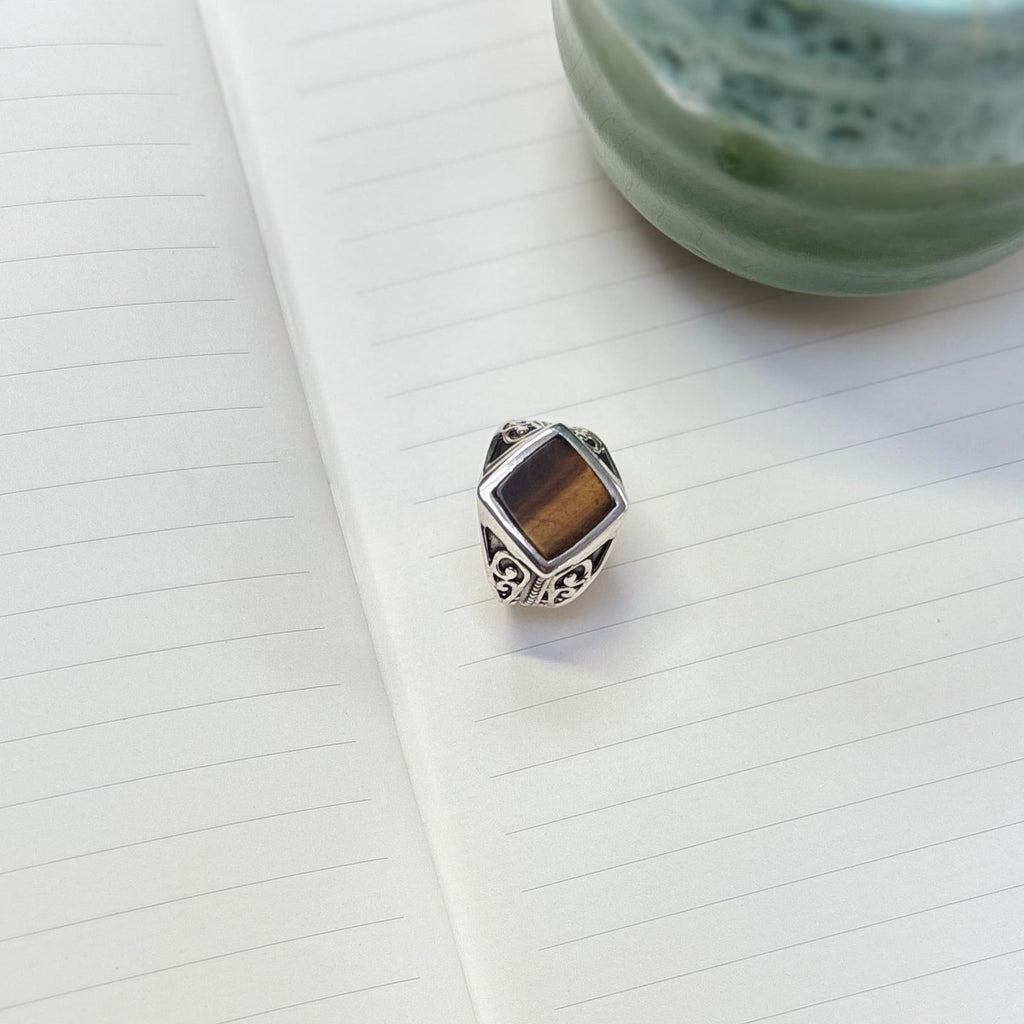 Tigers Eye Square Signet Ring