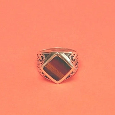 Tigers Eye Square Signet Ring