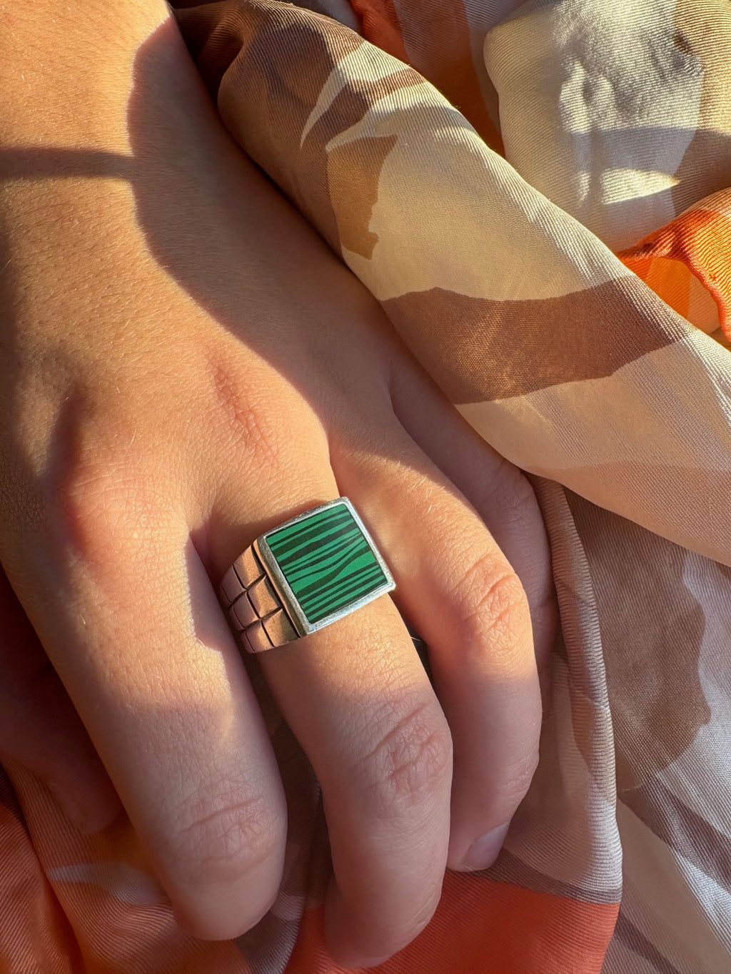Malachite Square Signet Ring