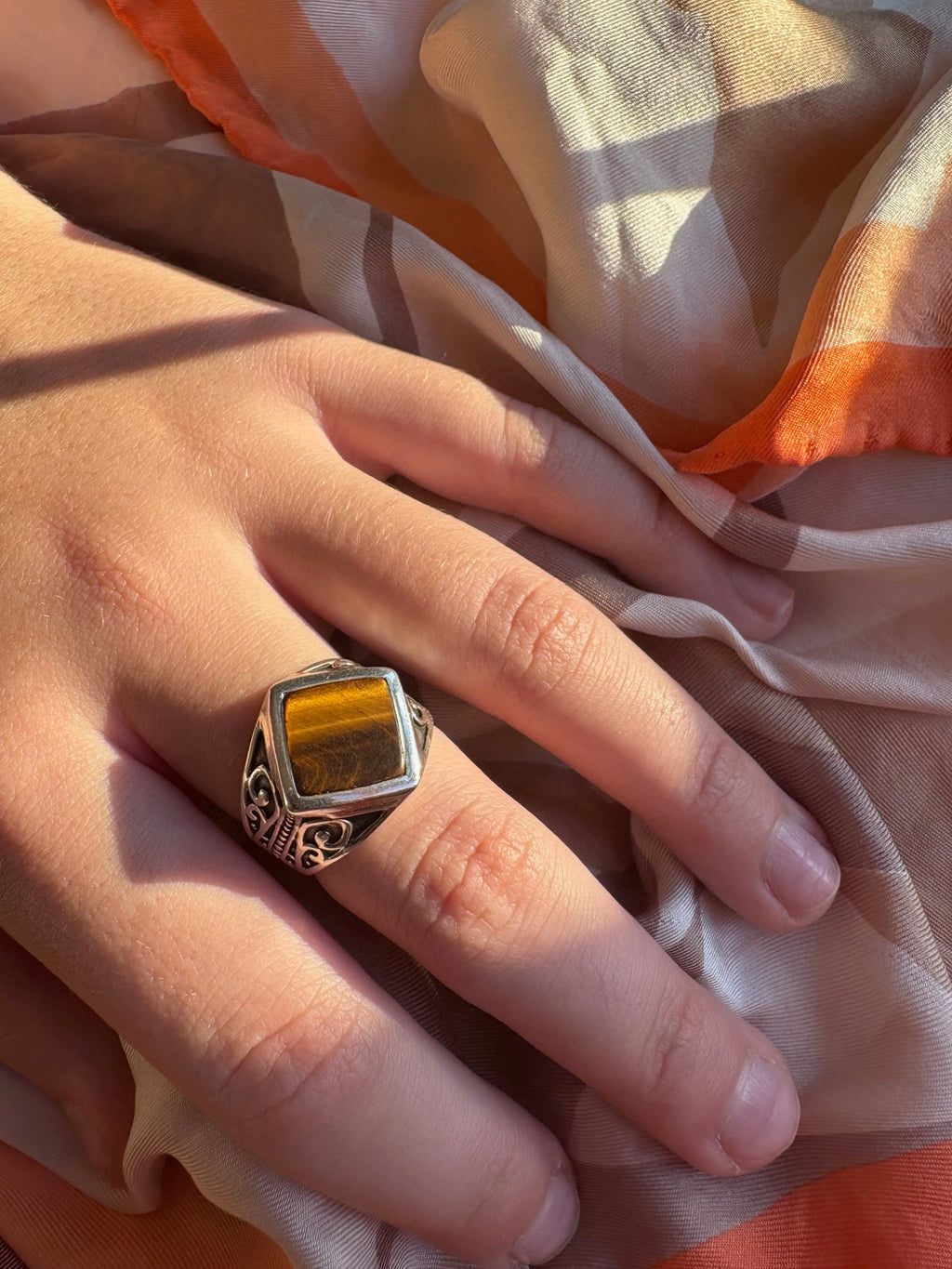Tiger's Eye Square Signet Ring