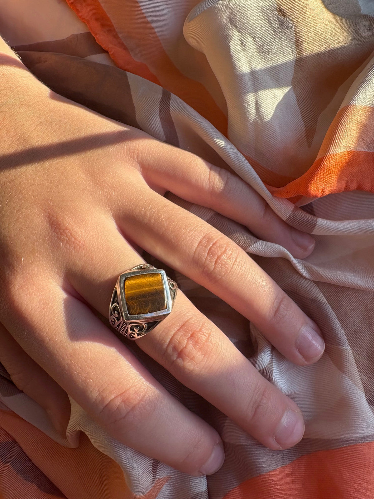 Tiger's Eye Square Signet Ring